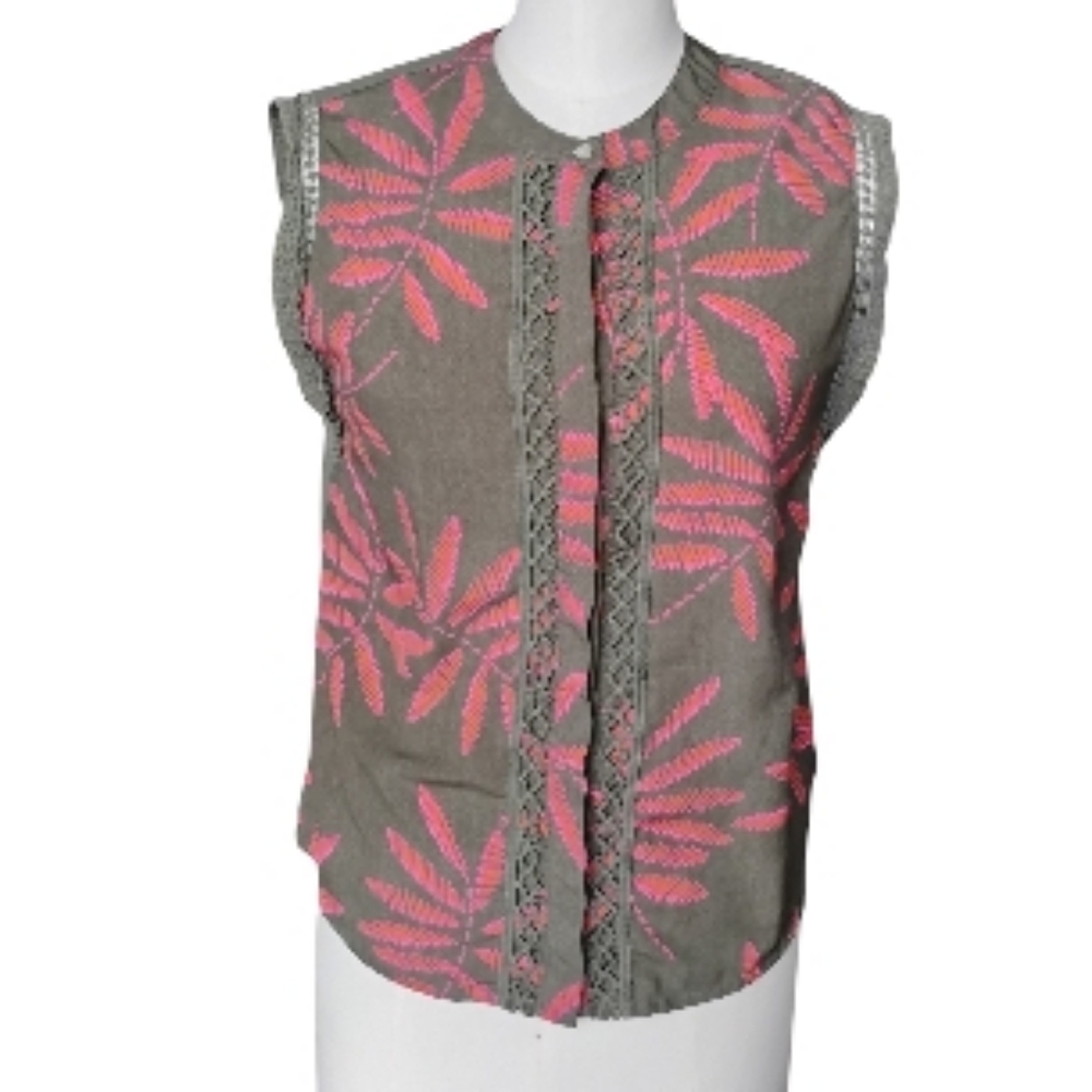 A New Day Elegant Pink Leaf Pattern Blouse